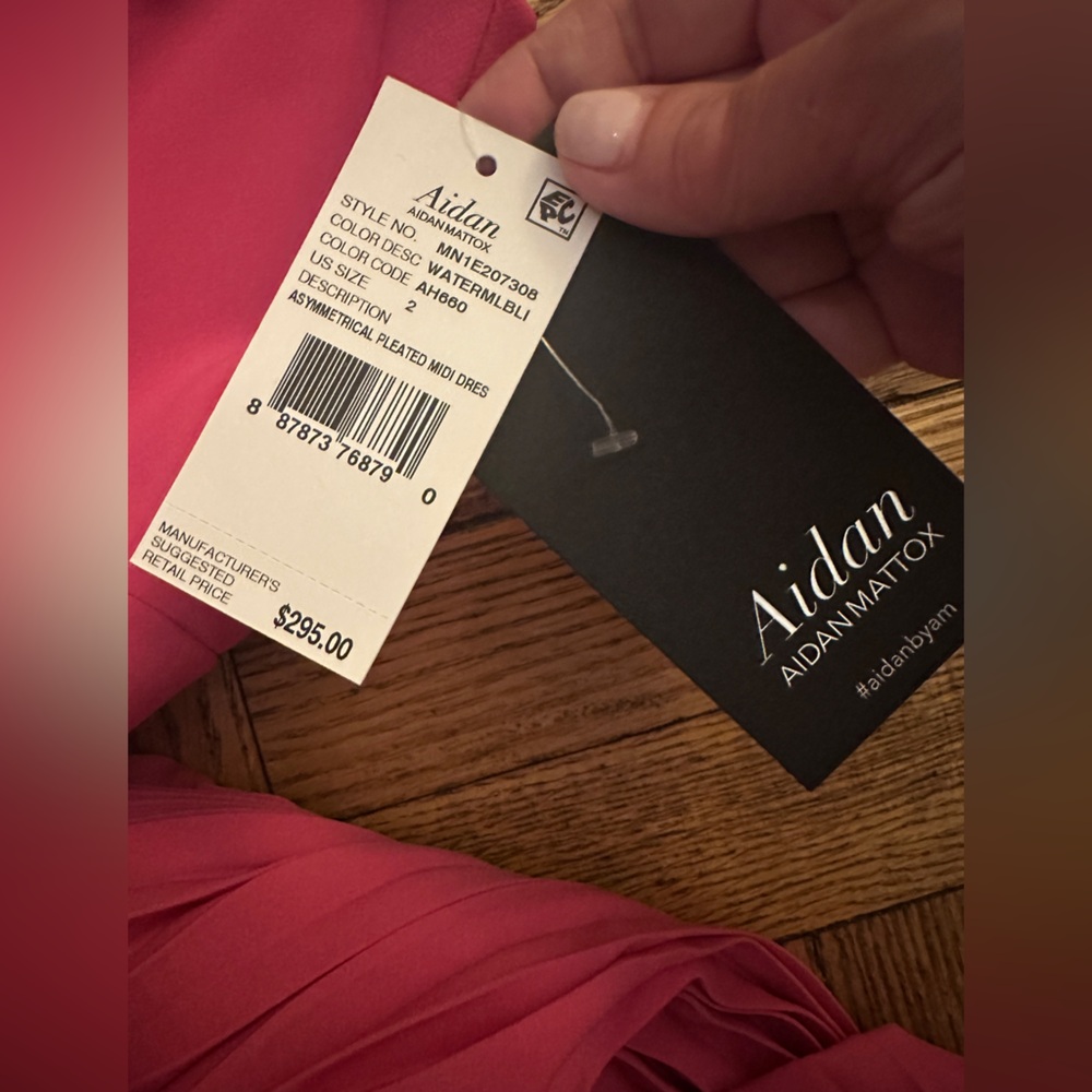 Aidan Mattox Asymmetrical Pleated Midi-Length Dress in Watermelon Bliss Size 2 - Picture 8 of 11